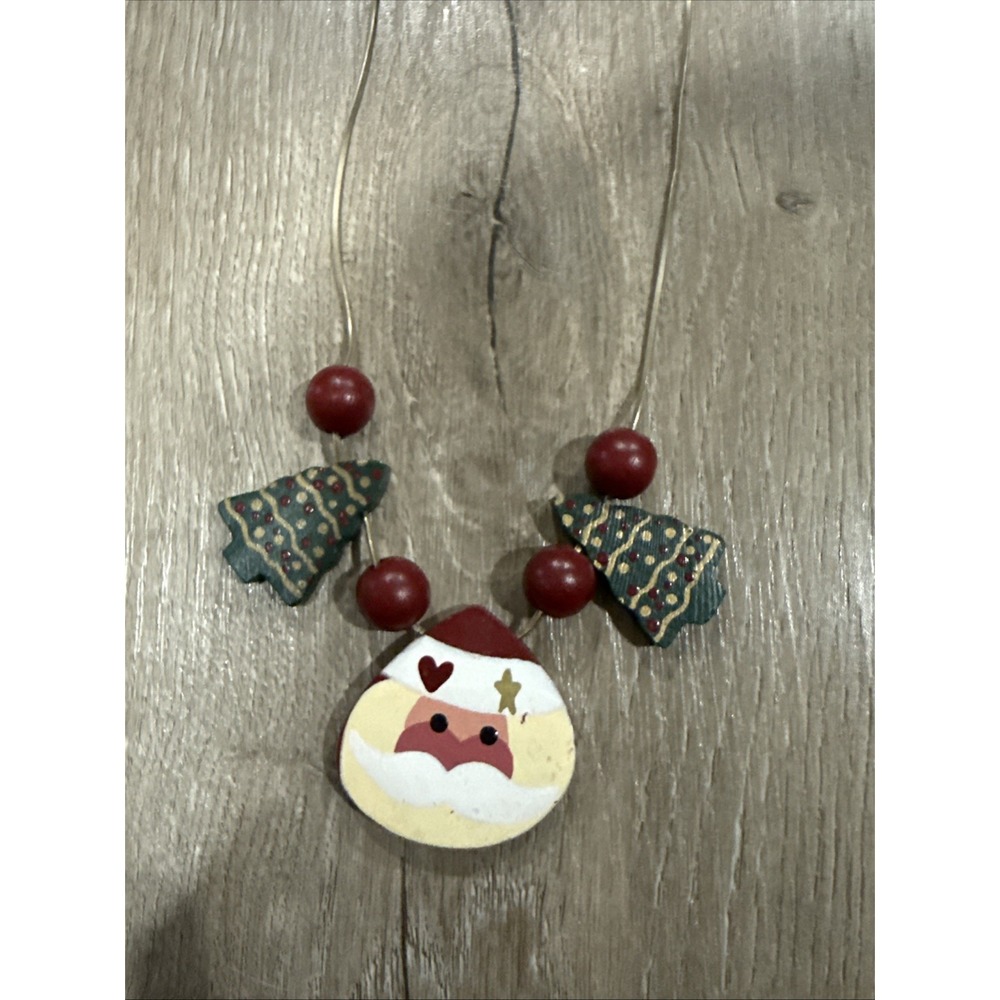 Vintage Gold Chain w Handpainted Wood Santa Christmas Tree and Red Balls - Picture 1 of 5